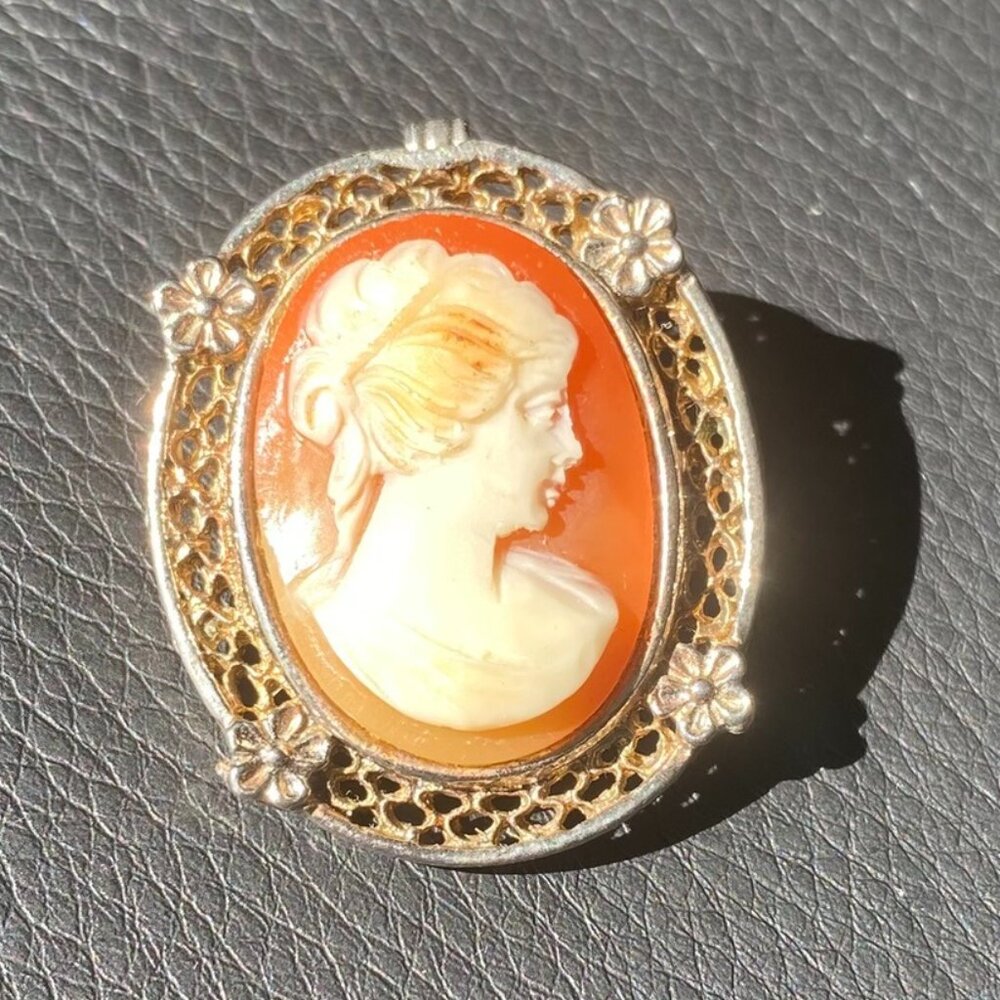 Hand Carved Shell Cameo Broach / Pendant